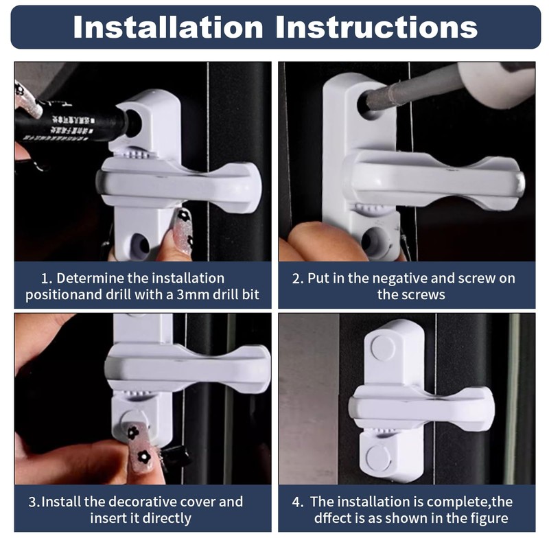 4 Pack Sash Jammers Blocker Window Locks, Strong Window Handles