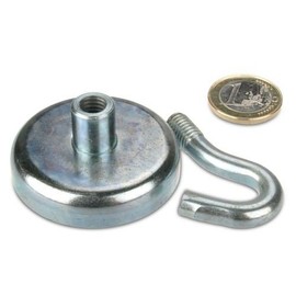 Hook Magnet Diameter 48 mm Neodymium Zinc Holds 81 kg, Magnetic Hooks, Ceiling Hooks, Wall Hooks, Insane Adhesion, Workshop