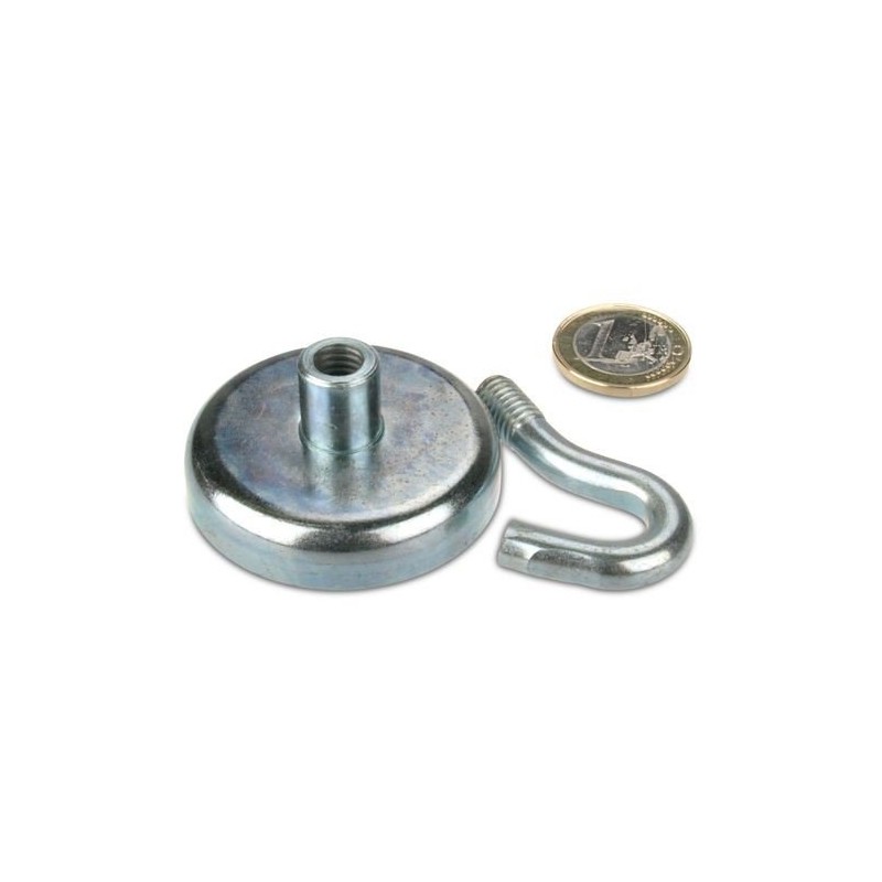 Hook Magnet Diameter 48 mm Neodymium Zinc Holds 81 kg,