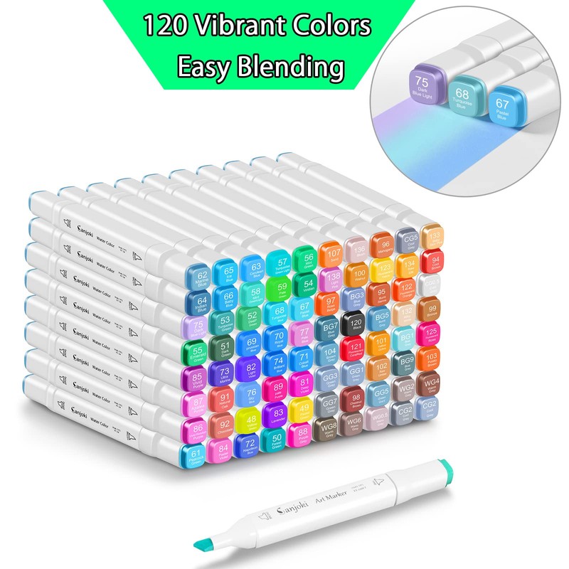 SANJOKI Alcohol Markers 120 colors,Broad&Fine Dual Tip, Permanent Artist Sketch