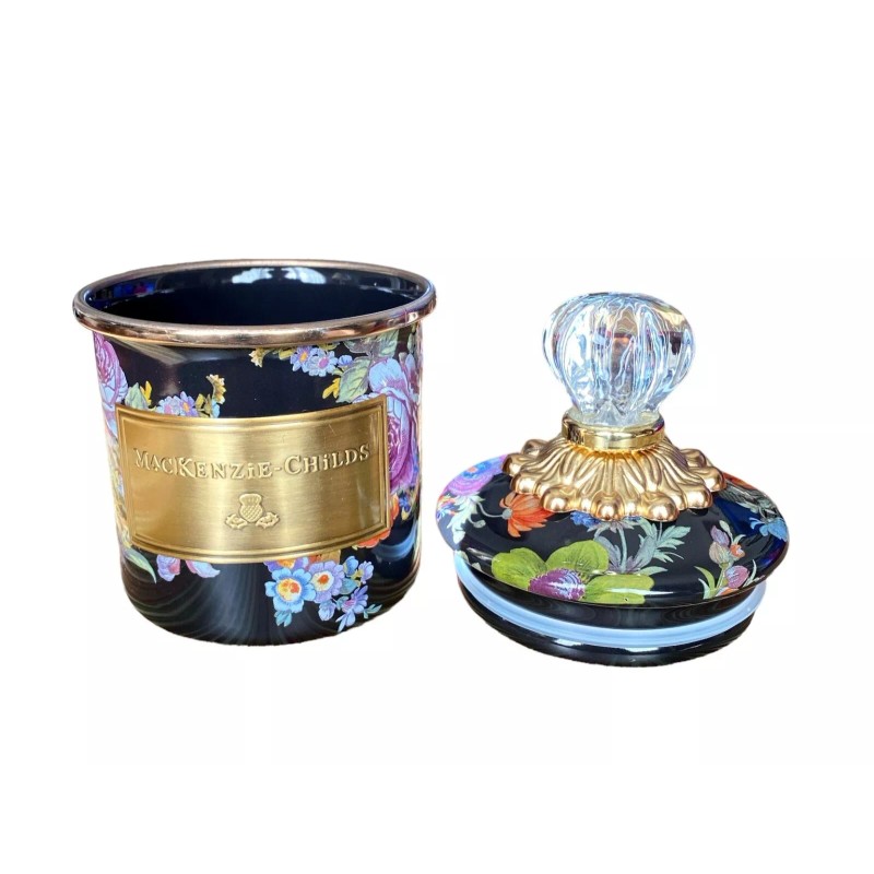 MacKenzie Black Flower Market Mini Canister Brand New