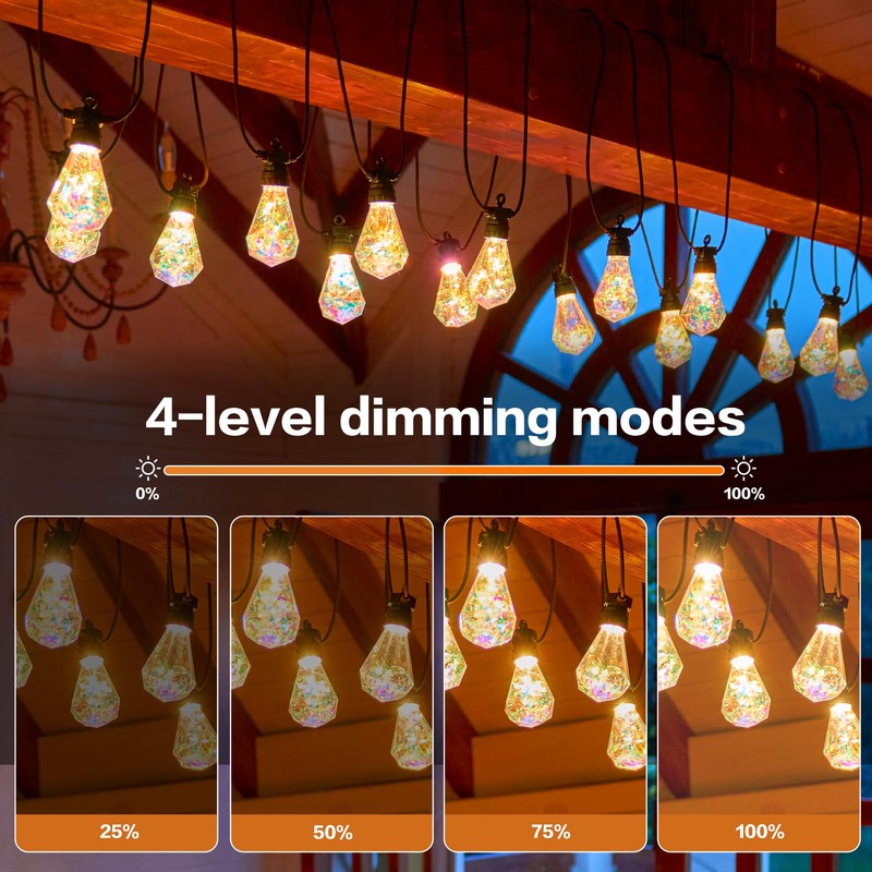 BYIZO Outdoor String Lights, 66FT 27 LED Iridescent Holographic Bulbs,