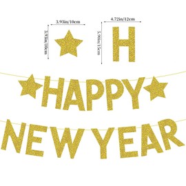 1Pcs 5M New Years Decorations 2026 Bunting Banner,Glitter Gold Happy New Year Banner Hanging Decorations for New Year's Eve Home Bar Office Indoor Party Supplies