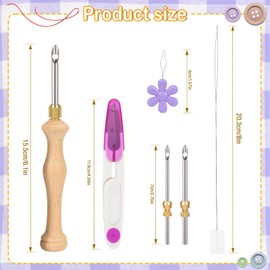 JSRQT Punch Needle Kit with Storage Box,Adjustable Embroidery Tool Pen with 5-3.5-2.5mm Needle Heads, Wooden Needle Punch Rug Hooking Kit for Adults Beginner DIY Craft