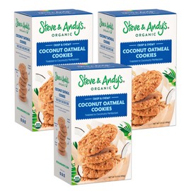 Steve & Andy’s Crunchy, Chewy Coconut Oatmeal Cookies -Organic, Gluten Free, Non-Gmo, Vegan, Dairy Free, Nut Free, Egg Free, Wheat Free, Soy Free, Plant-Base– 16.5 Oz, 3 Boxes (30 Cookies)