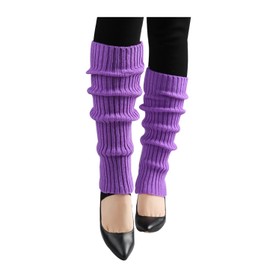 uxcell Women's Knitted Design Solid Warm Thick Knee High Length Ribbed Leg Warmers Fit Calf Girth:10-15" Purple