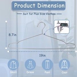 Extra Wide Wire Hangers for Plus Size Clothes, 19 Inch Stainless Steel Plus Size Hangers Ideal for XL, XXL Shirts, Coats, Dresses, Etc. Silver. 40pk.