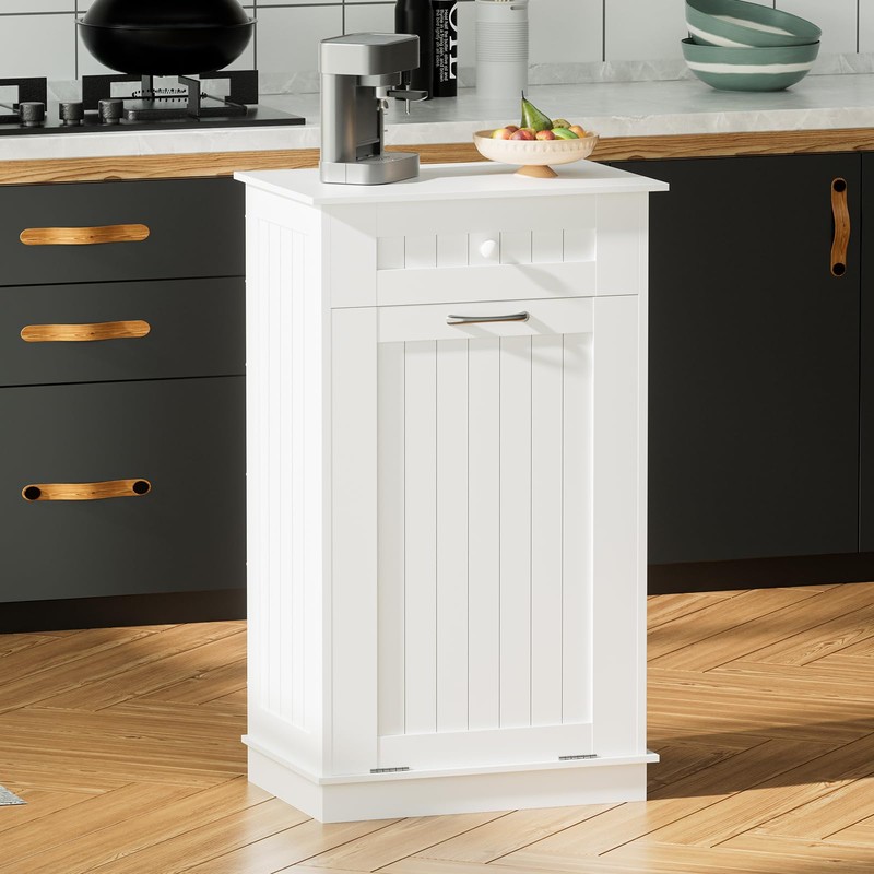 Visionwards Wooden Tilt Out Trash Cabinet Bin, Dog Proof Garbage