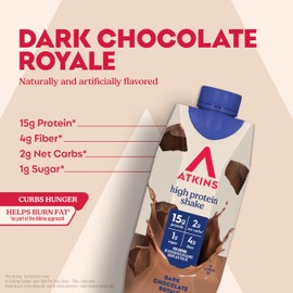 Atkins Dark Chocolate Royale Protein Shake, High Protein Shakes, Low Glycemic, Low Carb and Low Sugar Chocolate Flavored Protein Shakes, Keto Friendly, 12 Count
