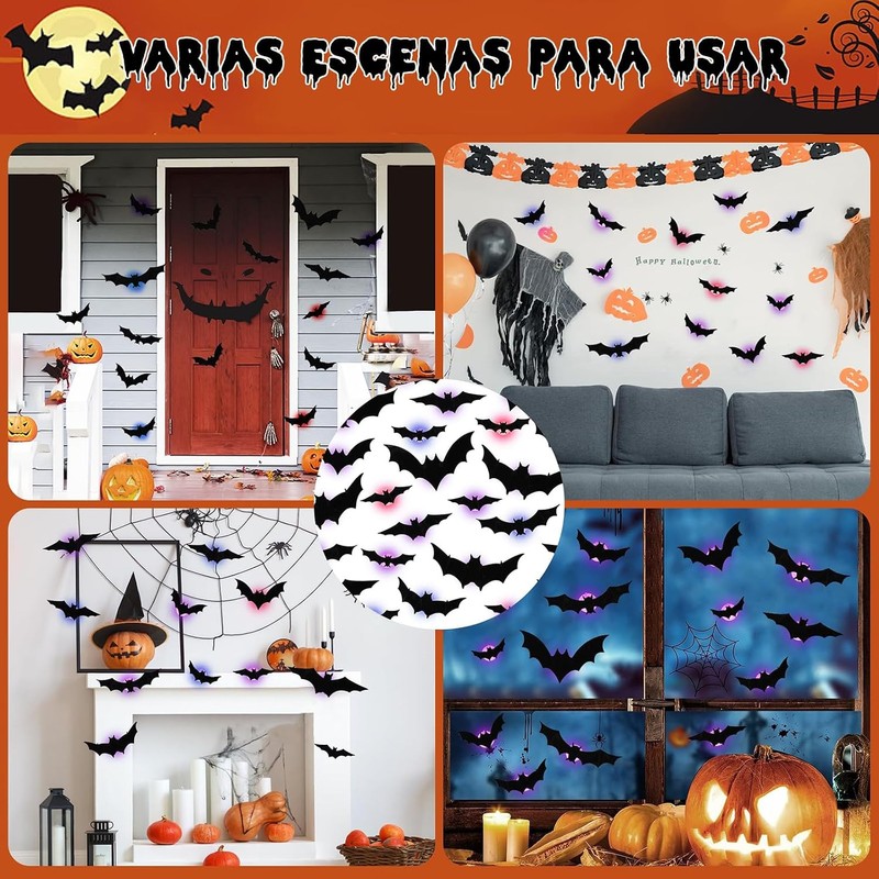 Halloween decoracion, 24 Pcs Murcielagos Halloween 3D, Murcielagos Decoracion de