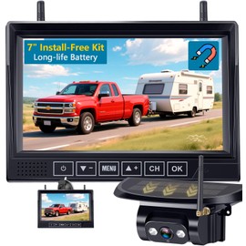 Magnetic RV Wireless Backup Camera: 1-Min Install Long-Range Signal Solar Backup Camera for Travel Trailer - with 7.2" DVR Monitor 1080P HD Night Vision Auto Sleep for Voyager & Forest River RVs