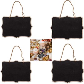 Blackboard Tags Hanging, Pack of 4 Mini Chalkboard Mini Hanging Blackboard Wooden Chalkboard Labels, 16 x 12 cm Small Chalkboard Boards for Writing on Double-Sided Memo Board, Blackboard Wooden Signs