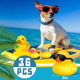 Chivao 36 Pcs Mini Rubber Ducks with 36 Sunglasses Rubber Ducks in Bulk Bathtub Duckies Toys for Kids Christmas Valentine's Day Gifts Birthday Party Favors Cruise(Multicolor Sunglasses, Yellow)