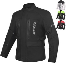 BYKR Adventure Touring Motorcycle Jacket For Men & Women Enduro Biker Textile Riding Gear CE Armored (Black - 5XL)