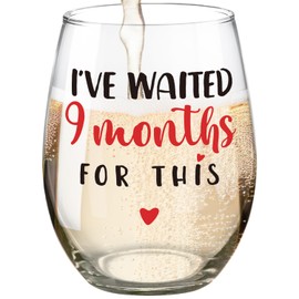 Fatbaby New Mom Gifts Wine Glass,Funny Wine Glass Gifts For Mom After Birth, Baby Shower Mother’s Day Gifts for First Time Mom, I've Waited 9 Months for This Stemless Wine Glass 15 OZ