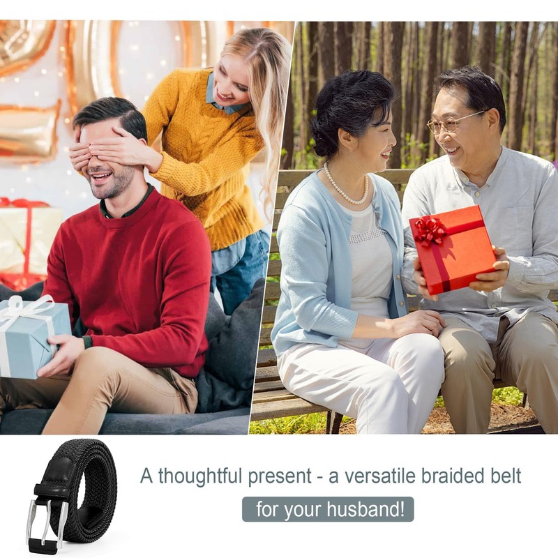 WHIPPY Braided Stretch Belt Mens Gift Elastic Woven Belt for