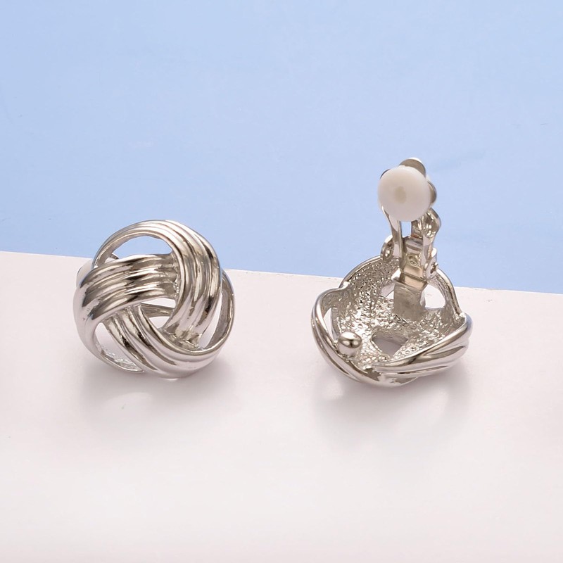 JOLCHIF Silver Love Knot Clip On Earrings for Women Non