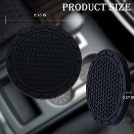 MEAJOO 2PCS Car Cup Holder Coaster, Non-Slip Cup Holders Embedded in Ornaments Coaster, 2.75 Inch Universal Recessed Car Interior Accessories (Black)