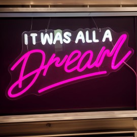 NUOSHANZS Neon Sign It was All A Dream Neon Sign Bedroom, LED Neon Sign for Wall Handmade Wall Decor Neon Light with Dimmer (White+Pink (16.5 inches))