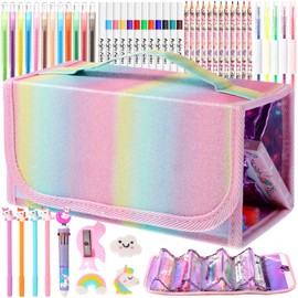 Pasimy 51 Pcs Rainbow Washable Markers Set Pastel Scented Unicorn Markers with Case Arts and Crafts Coloring Set Rainbow Crayon Gel Pen Drawing Kit for Birthday Party Gifts Art Supplies