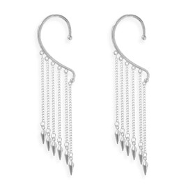 KVANU Unique Trendy Multi Gold Silver Punk Long Tassel Chain Cone Bullet One Ear Cuff 316L Stainless Steel Barrel Nails Crawler Climer Dangle Drop Earring for Women Statement Jewelry Gifts (Silver)