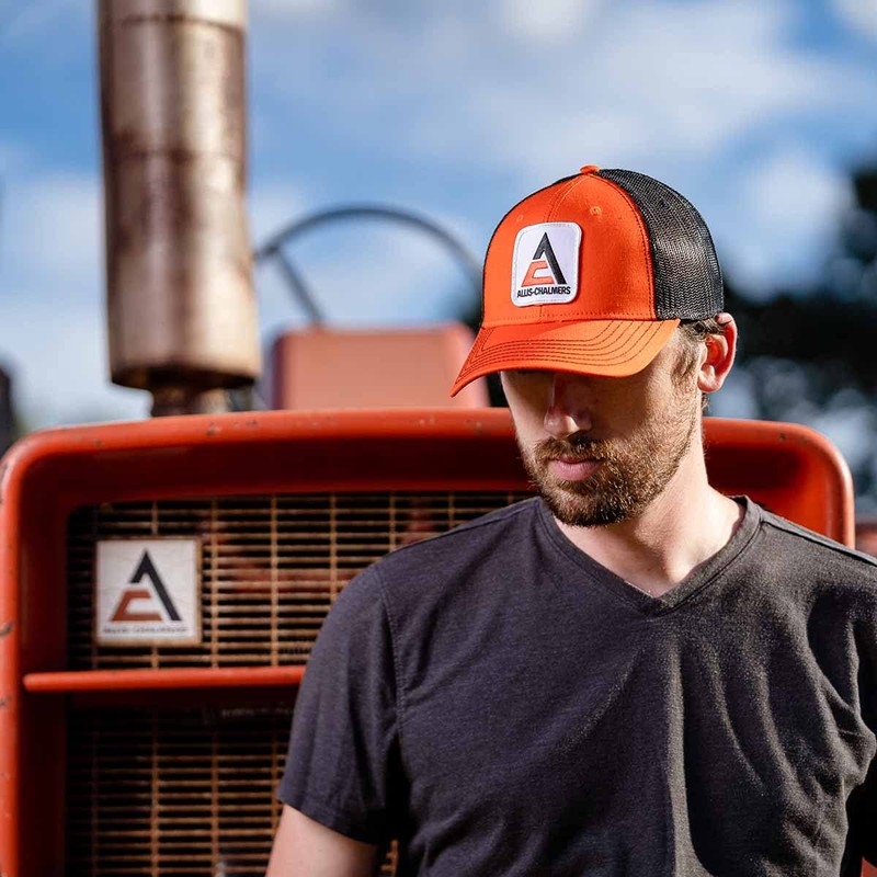 Allis Chalmers Tractor Hat, Orange and Black Mesh, Logo