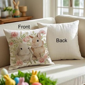 Vorysum Flower Cushion Cover 40 x 40 cm Set of 2 Rabbit Easter Decoration Rabbit Ears Sofa Cushion Spring Modern Cushion Covers Summer Easter Cushion Cover Decoration Holiday Party Picnic Outdoor