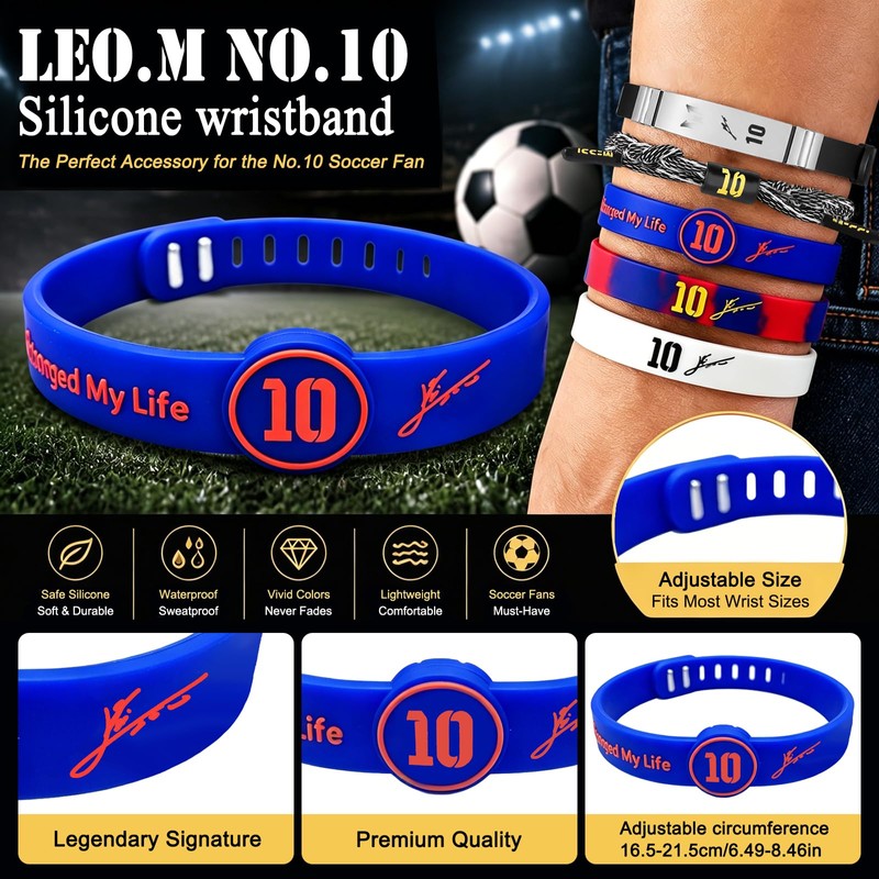 XIVEKD 6Pcs World Cup Leo.M No.10 Stuff, Soccer Bracelets Necklace