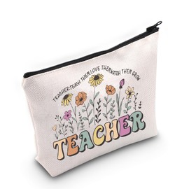 TSOTMO Teacher Gift Teacher Boho Flowers Zipper Pouch Cosmetic Bag Teaching Appreciation Gift (Them Grow)