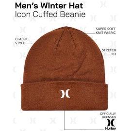 Hurley Men's M Icon Cuff Beanie Cold Weather hat, Black/Black, One Size