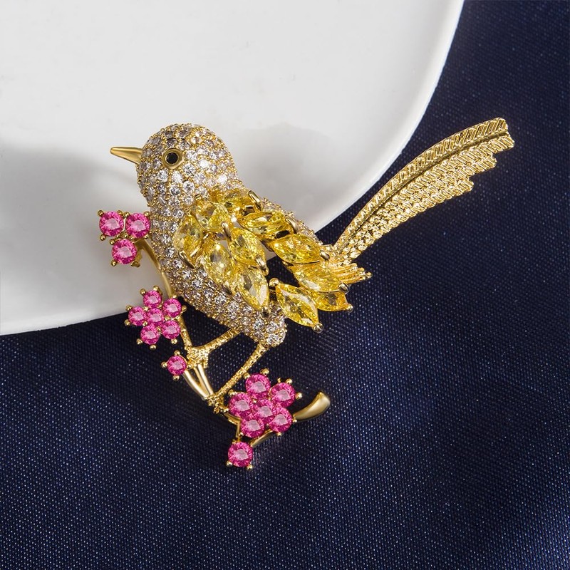 JadeAngel Broche para mujer, diseño de pájaro, gorrión, rosa, flor