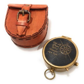 Not All Who Wander Are Lost Engravable Compass - Pocket Compass - Brass Compass with Leather Case - Pirates Compass - Gift Compass - Camping Compass - Confirmation Gift Idea - Baptism Gifts - Keepsake