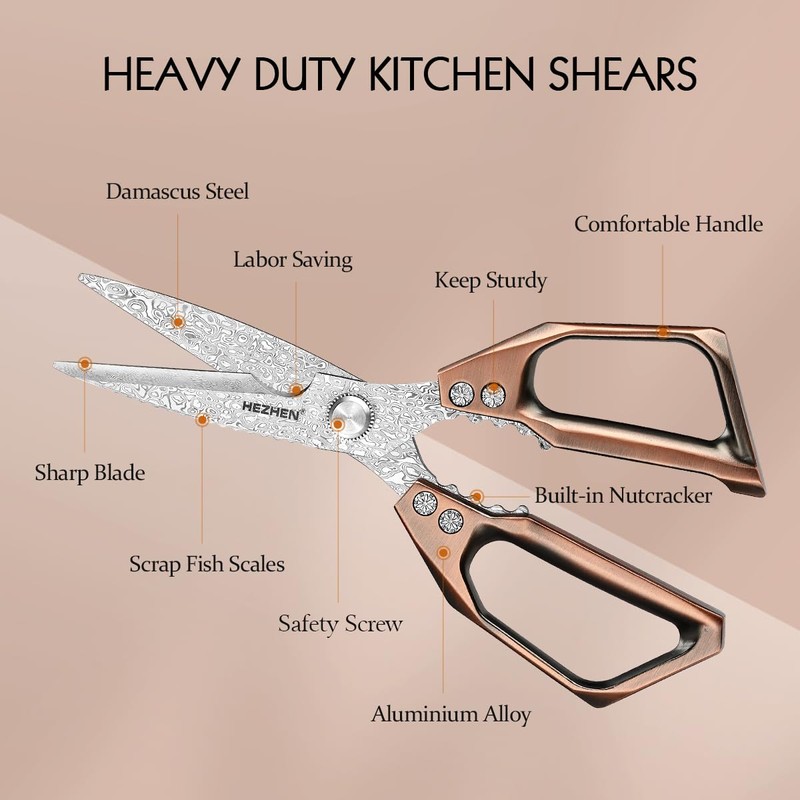 HEZHEN Damask Kitchen Scissors, Multifunctional Cooking Scissors, Saw Cut, 110