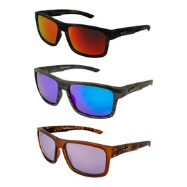 Raze Eyewear Polarized Sunglasses Black Marble Red Mirror Woodgrain Blue Smoke and Rootbeer Frame Smoke Lenses for Men or Women 3 Pack