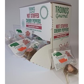 Troino's Gourmet Hot Stuffed Cherry Peppers with Prosciutto & Provolone (24 Individually Wrapped Hot Stuffed Singles in Counter Top Display Box)