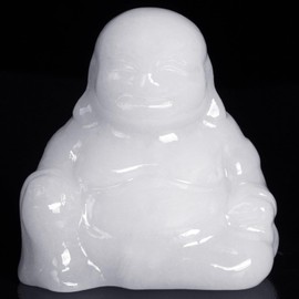 Hguxmcu White Jade Crystal Laughing Buddha Statue Meditation Decor Spiritual Art Piece Healing Stone Figurine Zen Altar Sculpture Feng Shui Gift Yoga Space Ornament Peaceful Home Temple Collectible