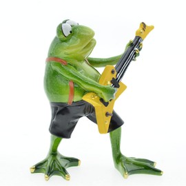 Queemie® Novelty Frog Figurine Unique Indoor Decor for Lovers Funny Froggy Playing Guitar Resin Statue for Home Office Desk Decoration