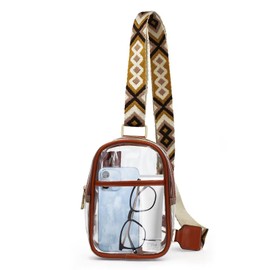 AdiStylinno Transparent Crossbody Shoulder Bag for Men and Women, Transparent Shoulder Bag, Small Transparent Bag with Adjustable Shoulder Straps for Sports Stadium Concert, brown