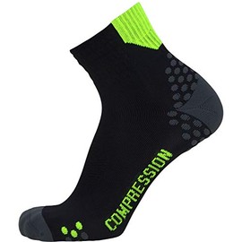 Pure Athlete Compression Ankle Socks for Running - Moisture Wicking, Dot Padding - Men and Women (1 Pair - Black/Yellow, Large)