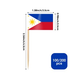 AhfuLife 100/200pcs Philippines Toothpick Flags, Filipino Cocktail Stick Flag for National Day Sandwich Food Cupcake Toppers Tableware World Cup Party Supplies Pub Royal Event Decor (100 Pcs)