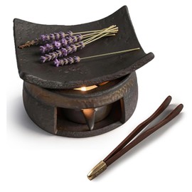 Ceramic Incense Burner with Wood Tweezer, Oil Burner for Oud Frankincense Resin, Home Use