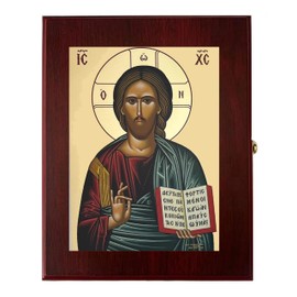Needzo Image of Jesus Christ Orthodox Catholic Icon Box Wall or Table Box, Greek Byzantine Gold Foil Icon 7 1/2 inch
