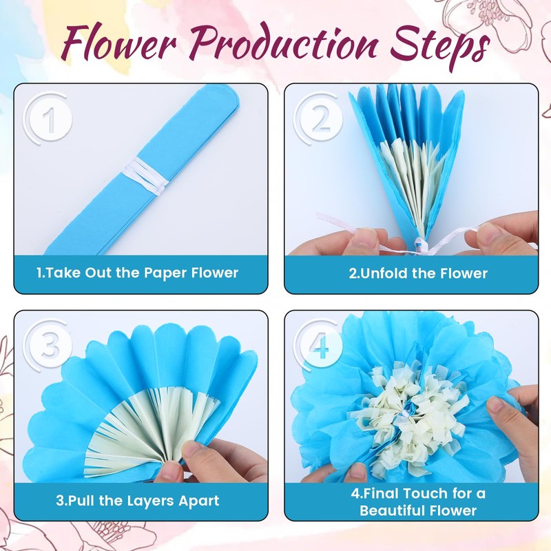 18 Pcs Mexican Paper Flowers Colorful, Tissue Paper Flowers Decorations