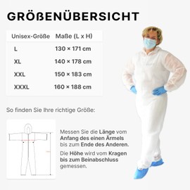 ARNOMED ARNOMED PP-Schutzanzug Einweg Wei?, 1x Ganzk?rperanzug Gr L (130x171cm), Lackier- & Maleranzug Einweg mit Kapuze, wei?e Einweg Arbeits-Overalls fr Herren/Damen, latexfreie Schutzkleidung, Einweganzug