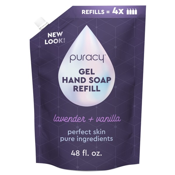 Puracy Organic Hand Soap, Professional Hand Washers We've All Become, Moisturizing Natural Gel Hand Wash Soap, Liquid Hand Soap Refills for Soft Skin (Refill Lavender & Vanilla, 48 Ounce)