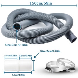 Drain Hose Extension for Washing Machines, 1.5 m Universal Washing Machine Hose, Drain Hose Dishwasher Extension Set Including Hose Connector and Hose Clamps
