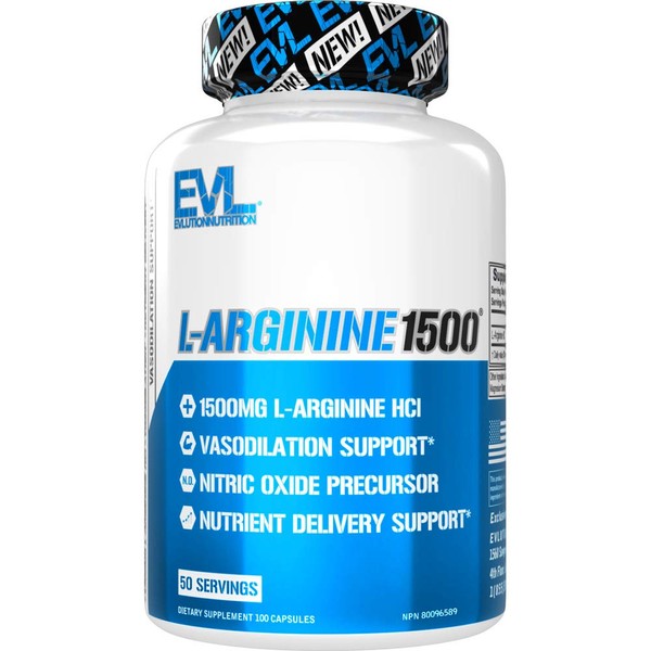 Evlution Nitric Oxide Booster L-Arginine Supplement - High Potency Nitric Oxide Supplement with 1500mg of L Arginine HCL for Enhanced Pumps Energy Muscle Growth and Vascularity Nutrition NO Booster