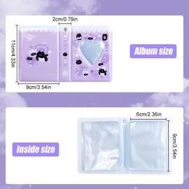HMIEPRS 40 Pockets Mini Photo Album, Small Kpop Photo Card Binder, Kpop Photo Card Holder with Pendant, Love Heart Hollow Photo Sleeves for 3 Inch Photo Paper (6 x 9 cm) (Purple)