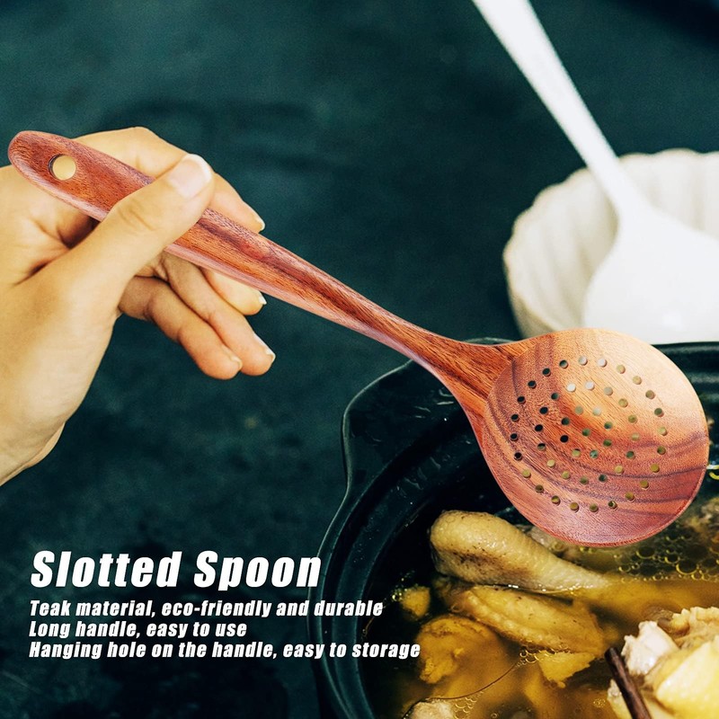 Slotted Spoon, Wooden Slotted Spoon Skimmer Spoon Non Stick Slotted