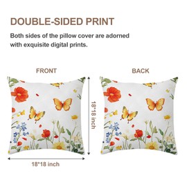 THISFIND Floral Butterfly Pillow Cases Set of 2, Soft Cotton Pillow Covers, Decorative Flower Print with Butterflies, 18x18 Inch, Perfect for Bedroom, Living Room, Couch, and Bed